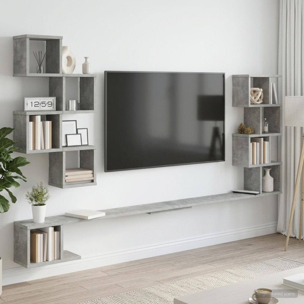 vidaXL Väggmonterad TV-hylla Betonggrå 200 x 15 x 94 cm