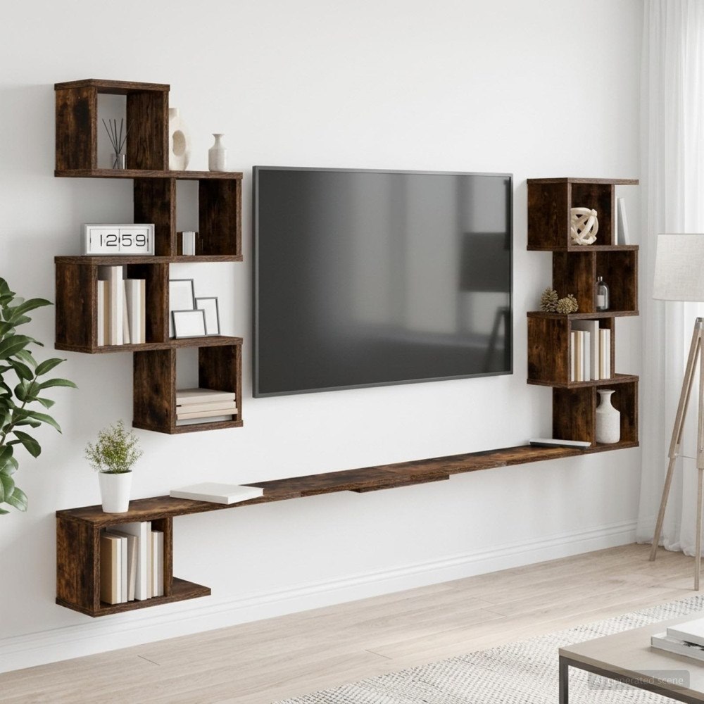 vidaXL Väggmonterad TV-hylla Rökt ek 200 x 15 x 94 cm Konstruerat trä