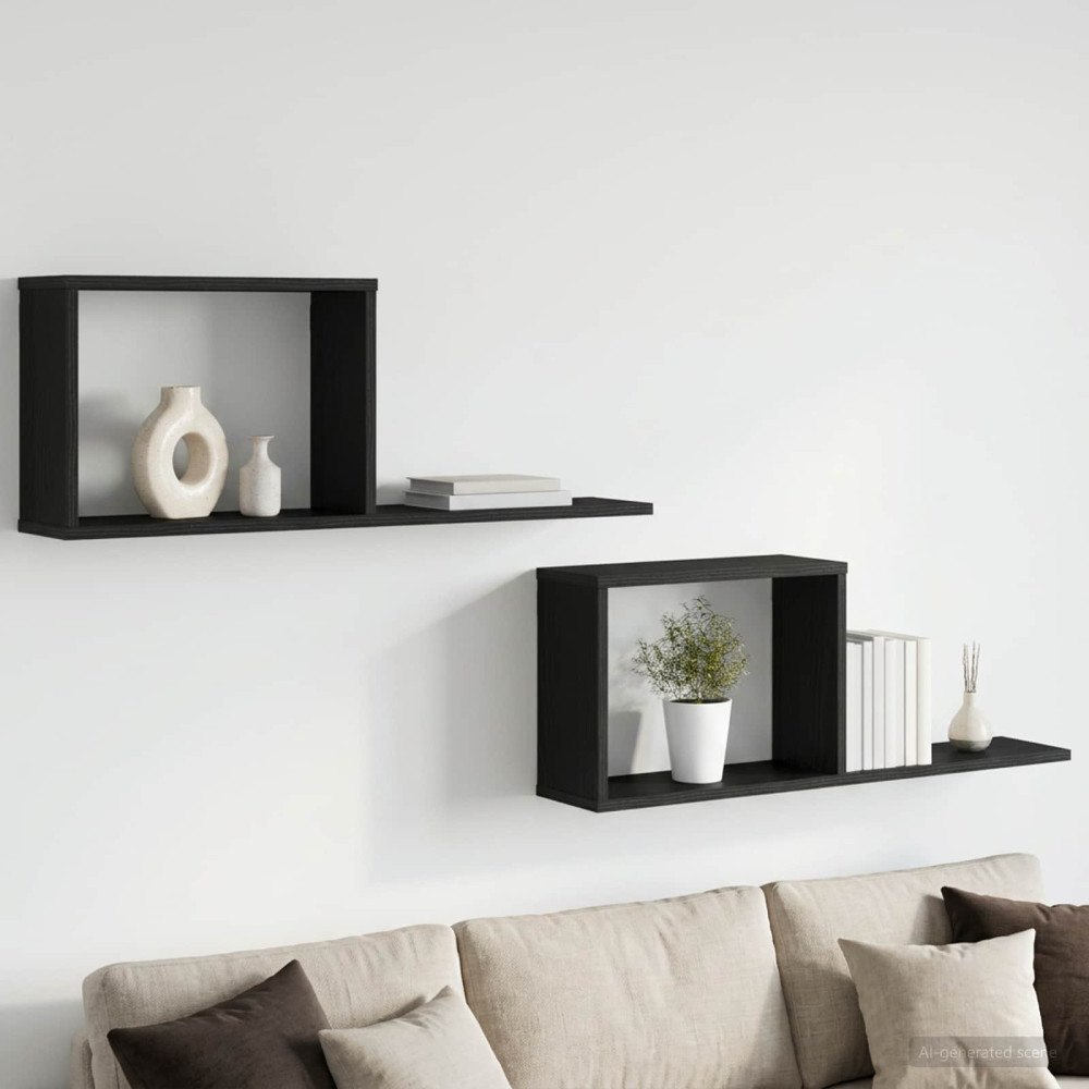 vidaXL Flytande hyllor 2 st Svart ek 80 x 15 x 30 cm Konstruerat trä