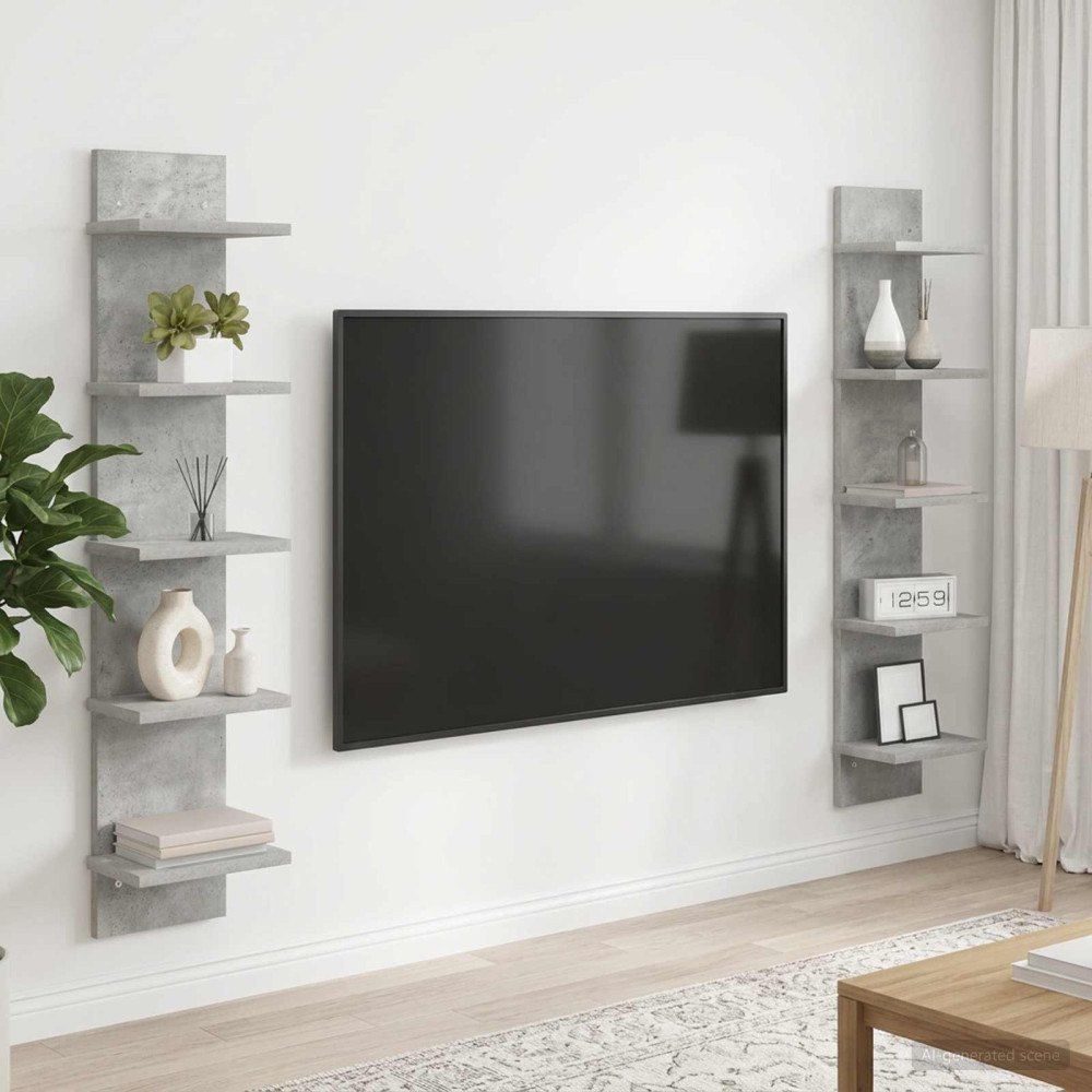 vidaXL Vägg hylla 2 st Betonggrå 22 x 15 x 100 cm Konstruerat trä