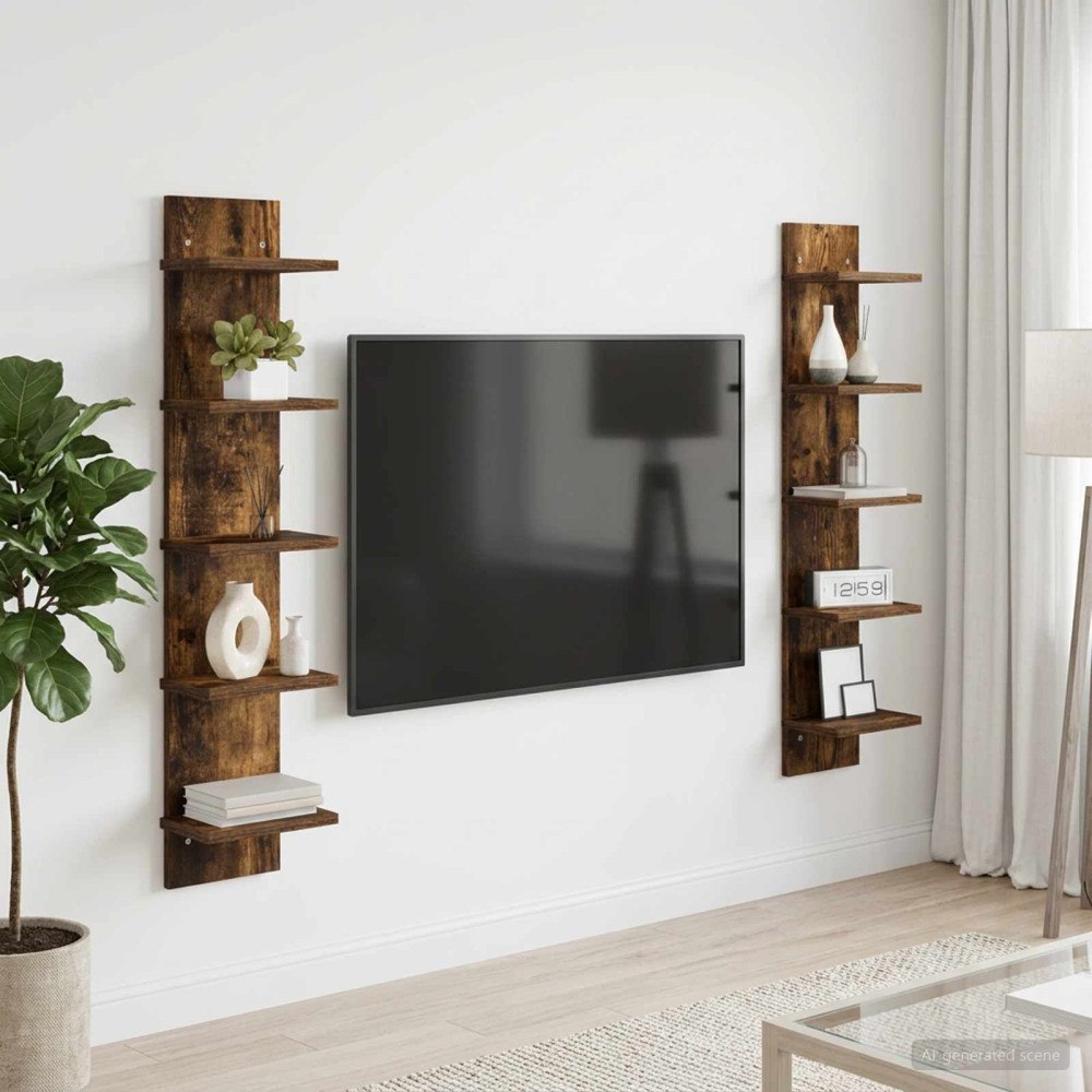vidaXL Vägg hylla 2 st Rökt ek 22 x 15 x 100 cm Konstruerat trä