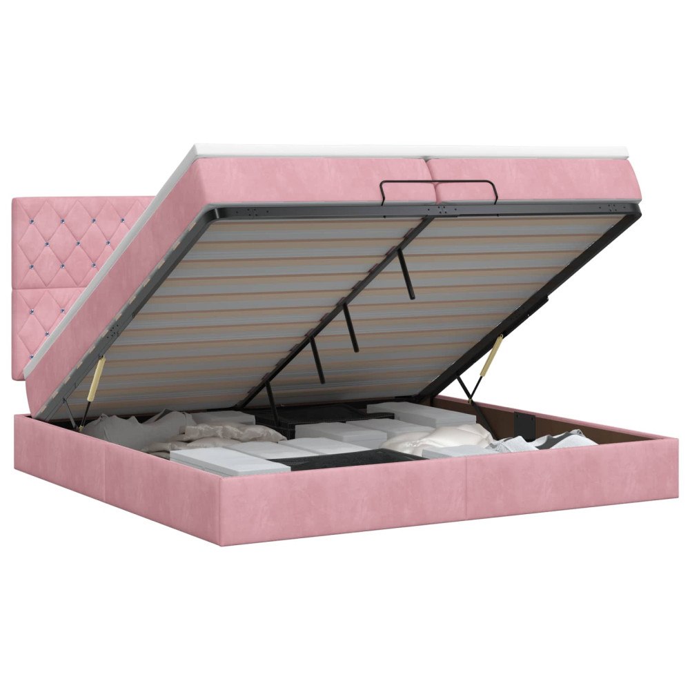 vidaXL Ottoman säng med madrass Rosa 200 x 200 cm Sammet