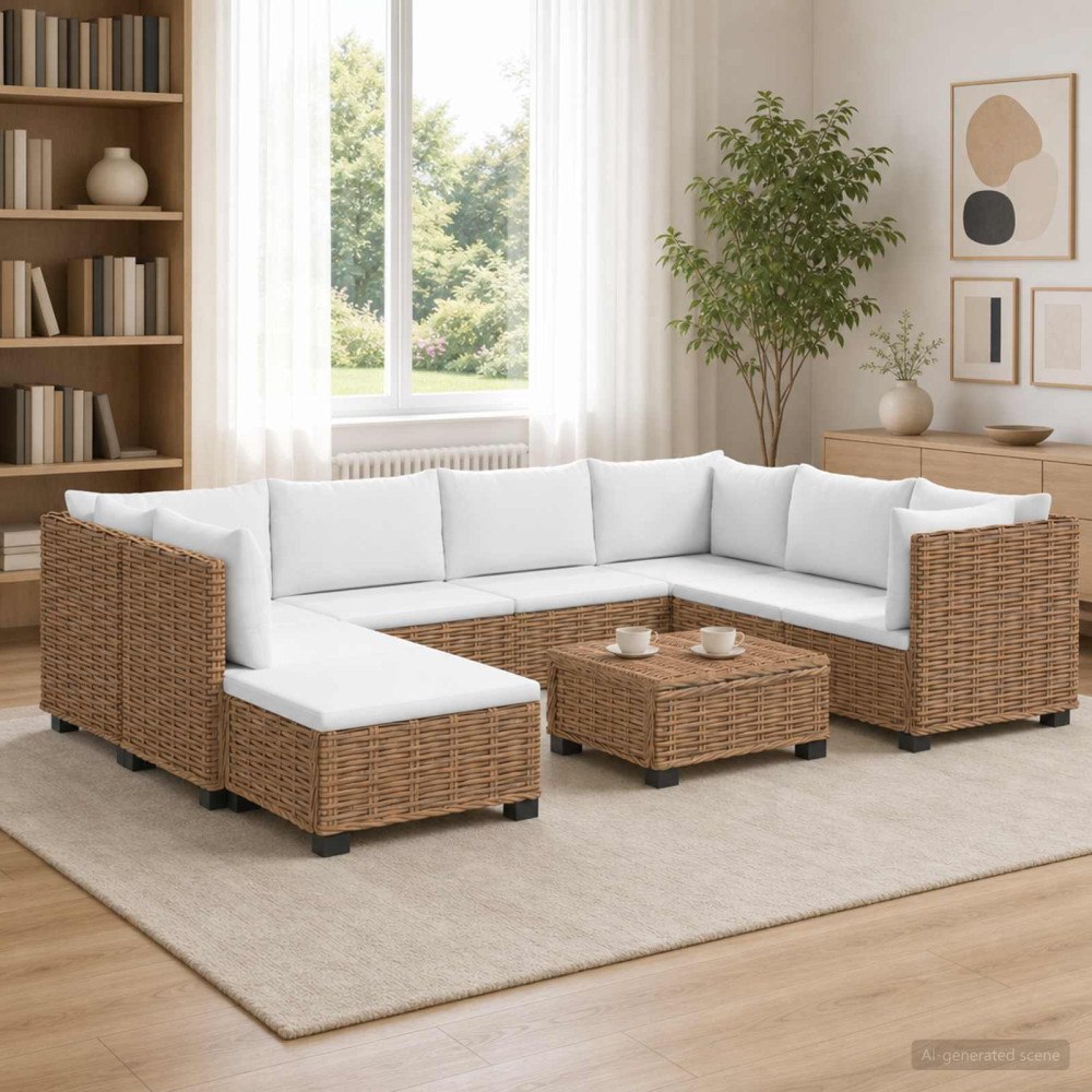 vidaXL 9 st Rattan Lounge Set med Kuddar GENDT Naturlig Rottning