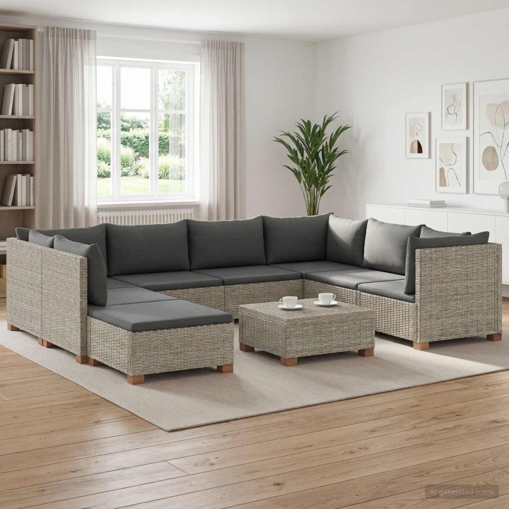 vidaXL 9 st Rattan Lounge Set med Kuddar GENDT Naturlig Rottning