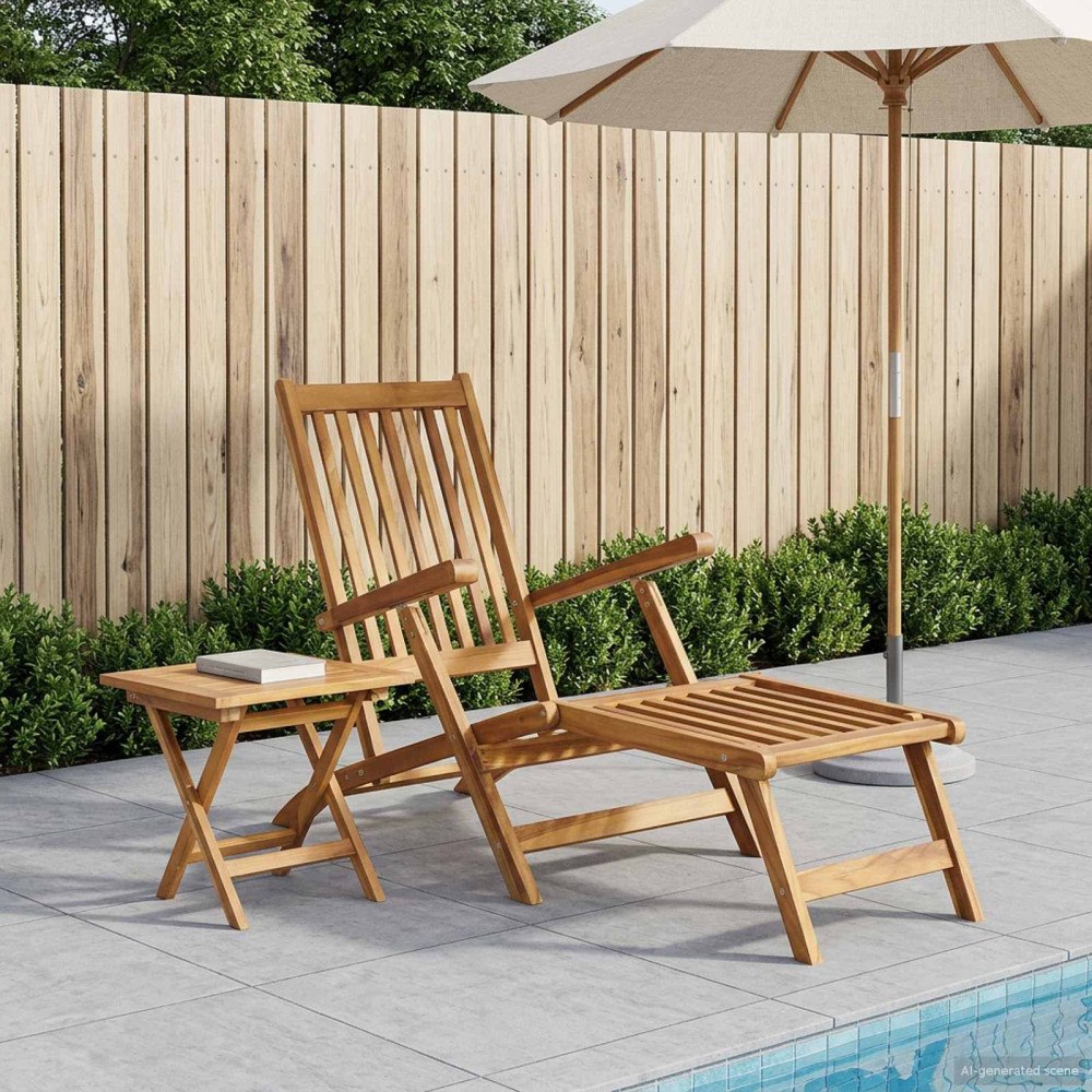 vidaXL Fällstol med bord Naturlig Massivt teakträ