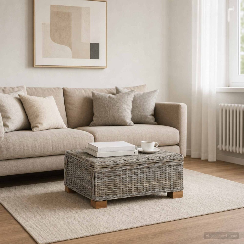 vidaXL Kaffeebord GENDT Naturlig Rottning Kubu grå 67 x 60 x 30 cm