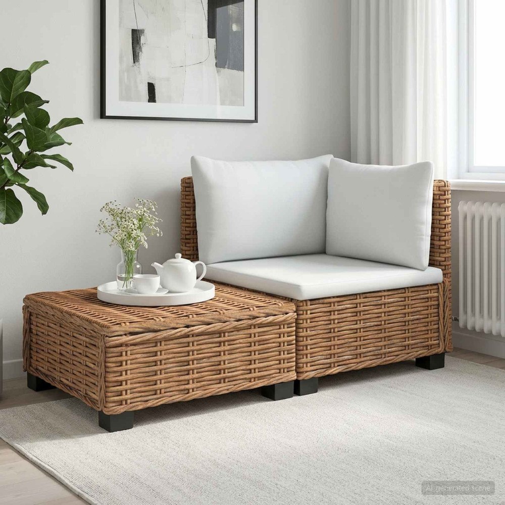 vidaXL 2 st Rattan Lounge Set med Kuddar GENDT Naturlig Rottning
