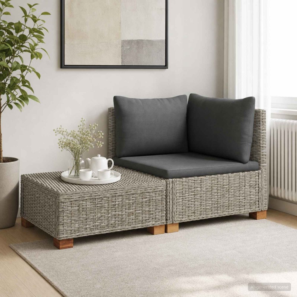 vidaXL 2 st Rattan Lounge Set med Kuddar GENDT Naturlig Rottning