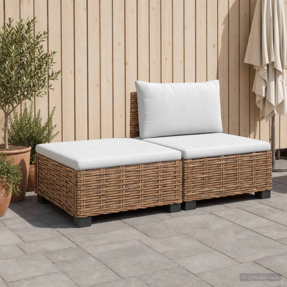 vidaXL 2 st Rattan Lounge Set med Kuddar GENDT Naturlig Rottning