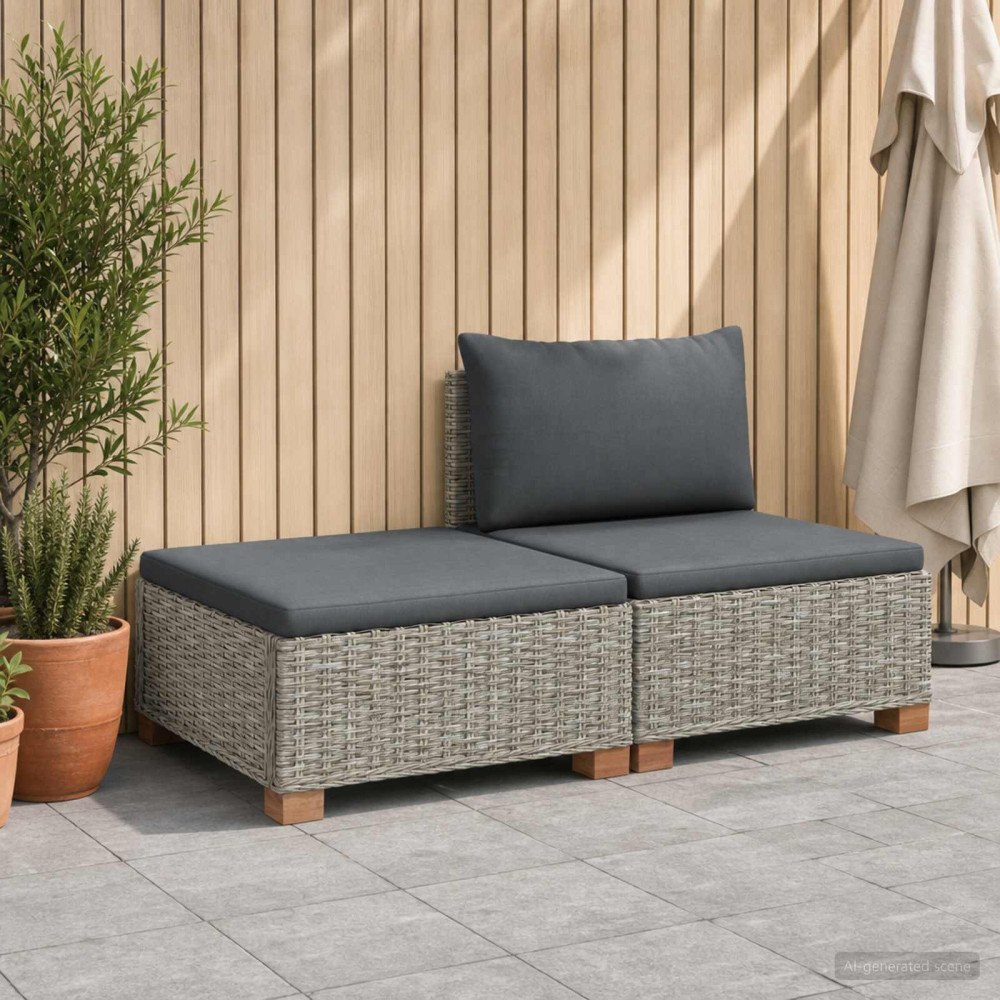vidaXL 2 st Rattan Lounge Set med Kuddar GENDT Naturlig Rottning
