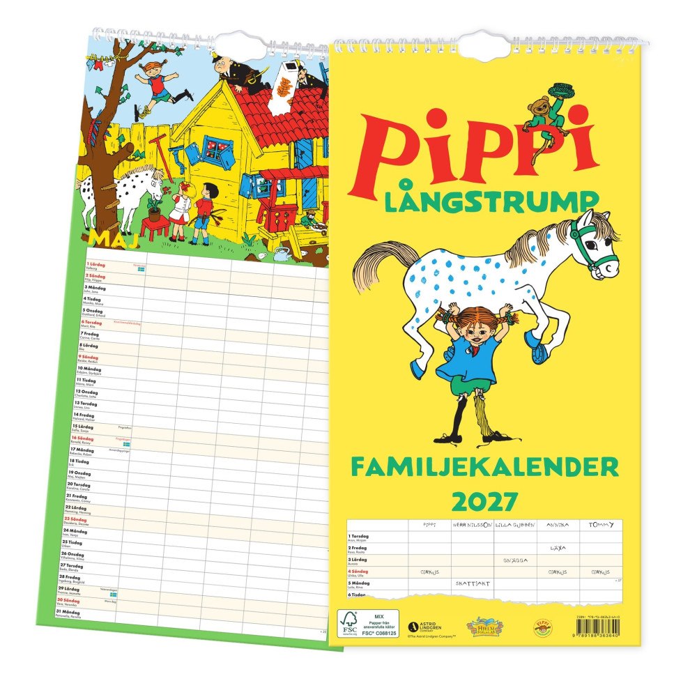 Hjelm förlag Familjekalender 2027 - Pippi Långstrump