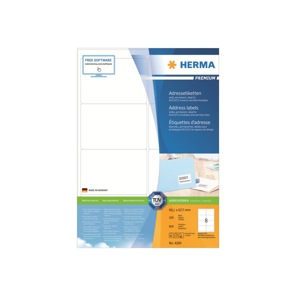HERMA HERMA Premium - laminerade adressetiketter - matt - 800 etikett (er) - 99.1 x 67.7 mm
