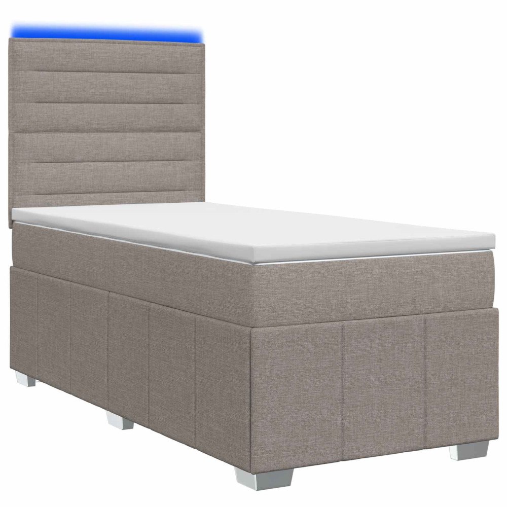 vidaXL LED sängram med madrass med huvudgavel Taupe 100 x 200 cm Tyg