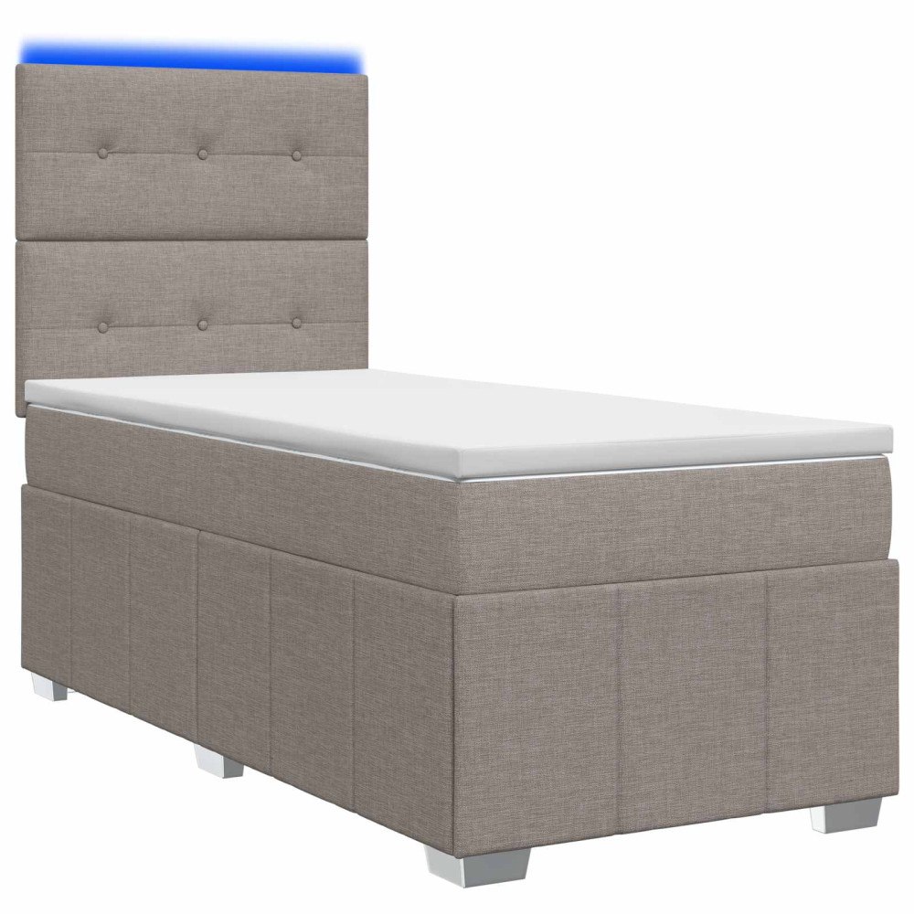 vidaXL LED sängram med madrass med huvudgavel Taupe 100 x 200 cm Tyg