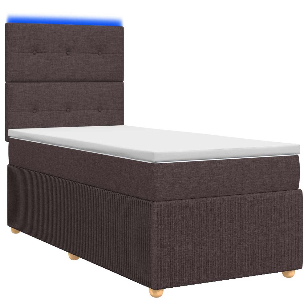 vidaXL LED sängram med madrass med huvudgavel Mörkbrun 90 x 200 cm Tyg
