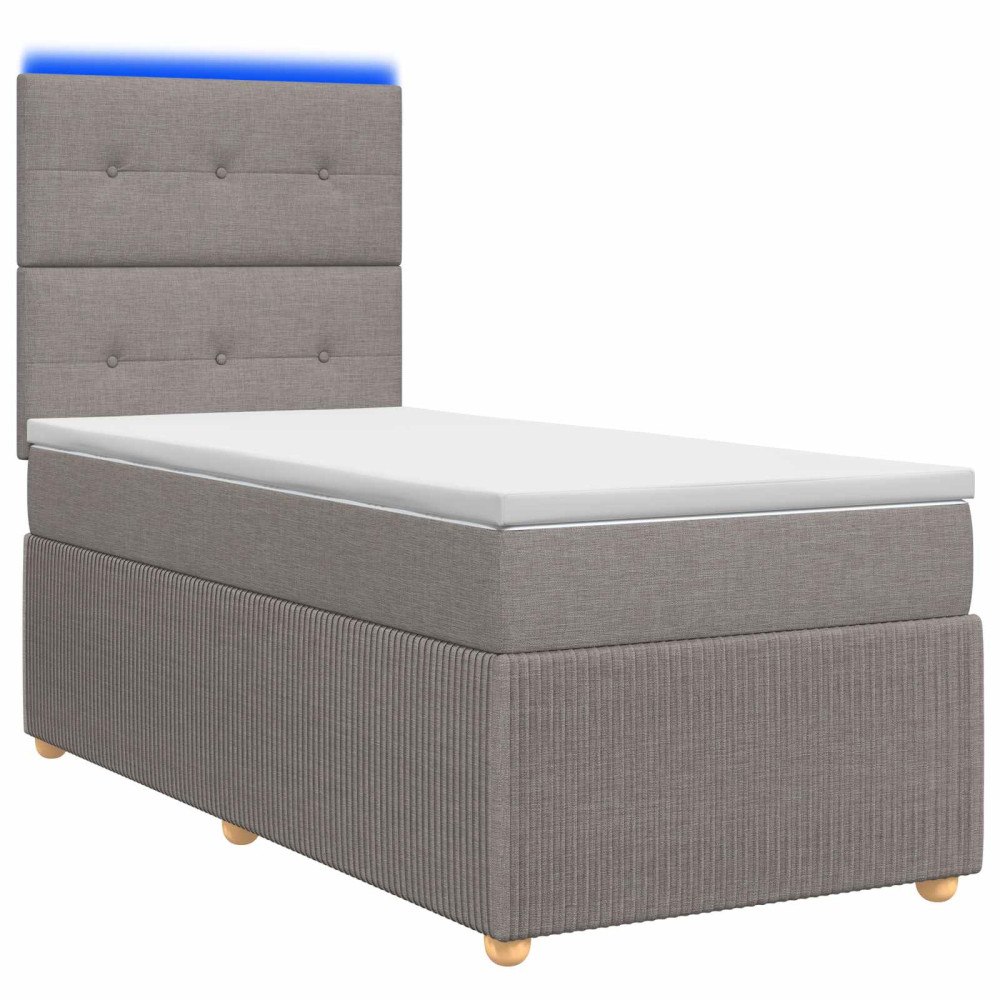 vidaXL LED sängram med madrass med huvudgavel Taupe 100 x 200 cm Tyg