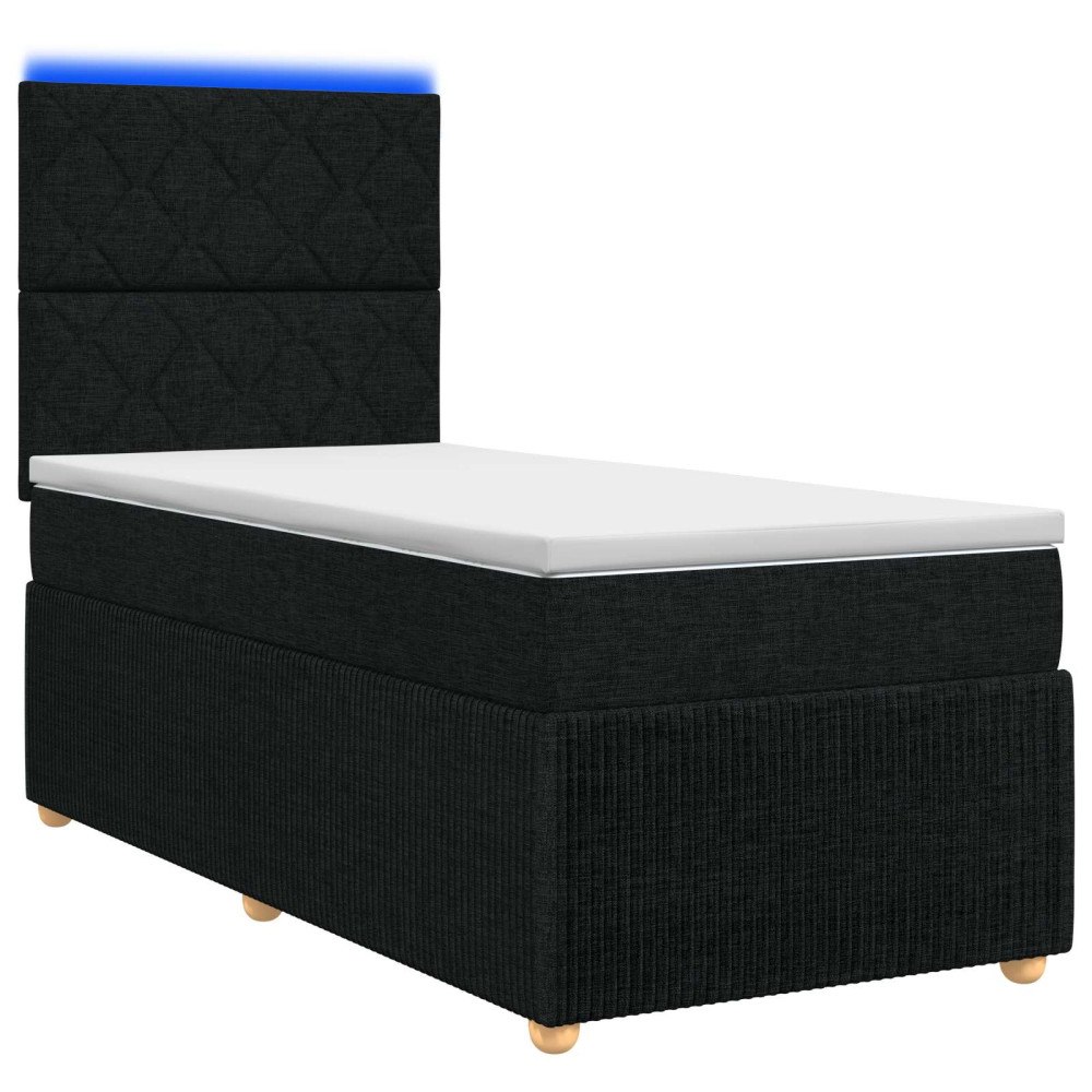 vidaXL LED sängram med madrass med huvudgavel Svart 100 x 200 cm Tyg