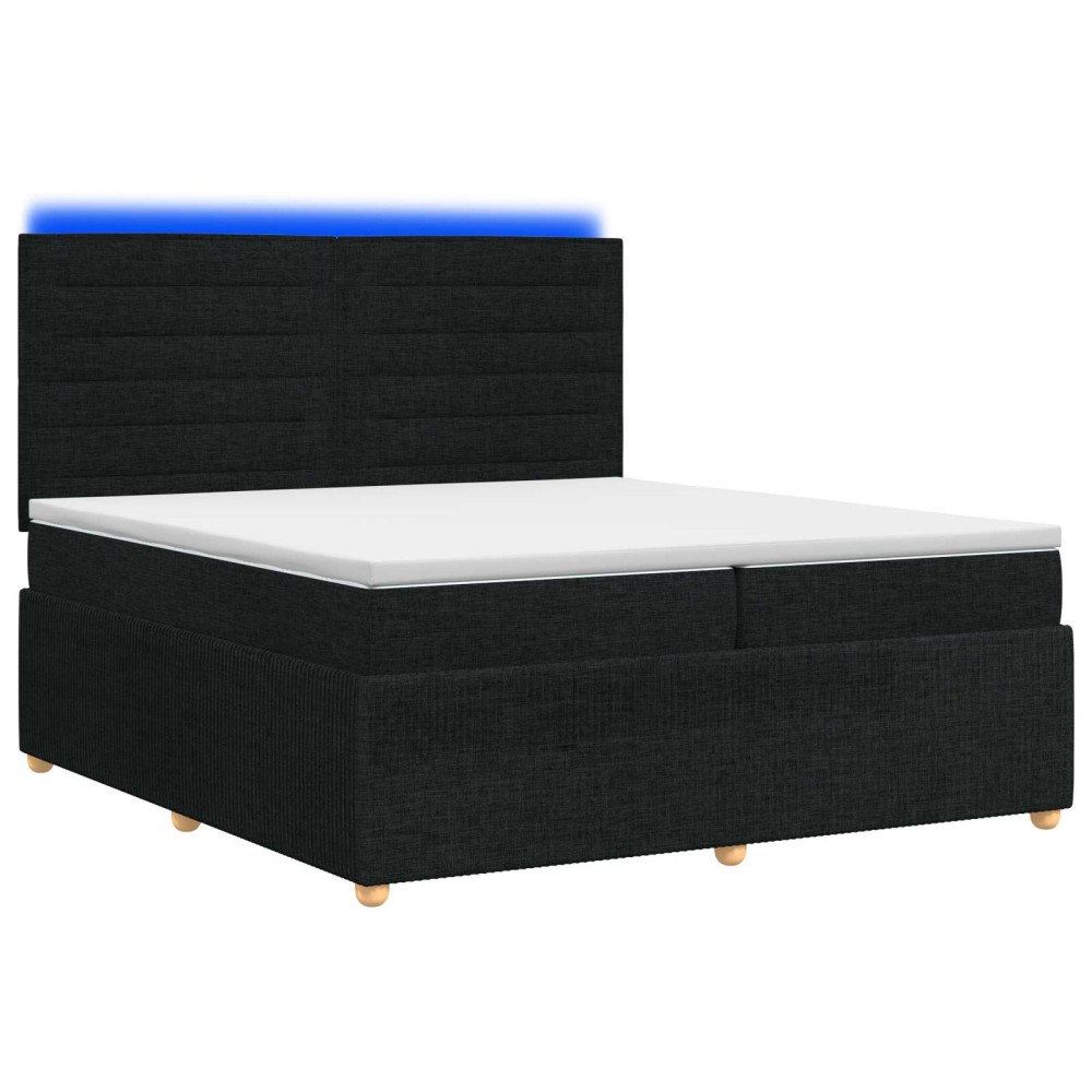vidaXL LED sängram med madrass med huvudgavel Svart 200 x 200 cm Tyg