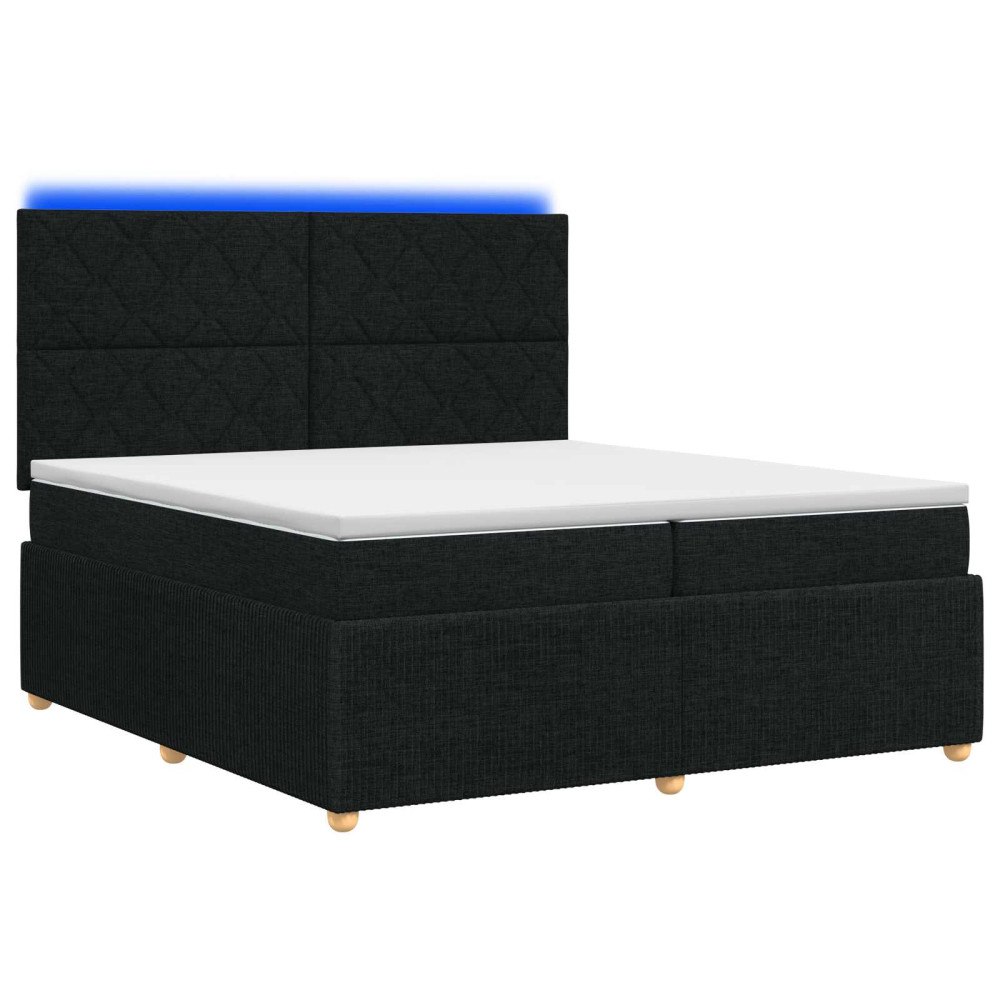 vidaXL LED sängram med madrass med huvudgavel Svart 200 x 200 cm Tyg