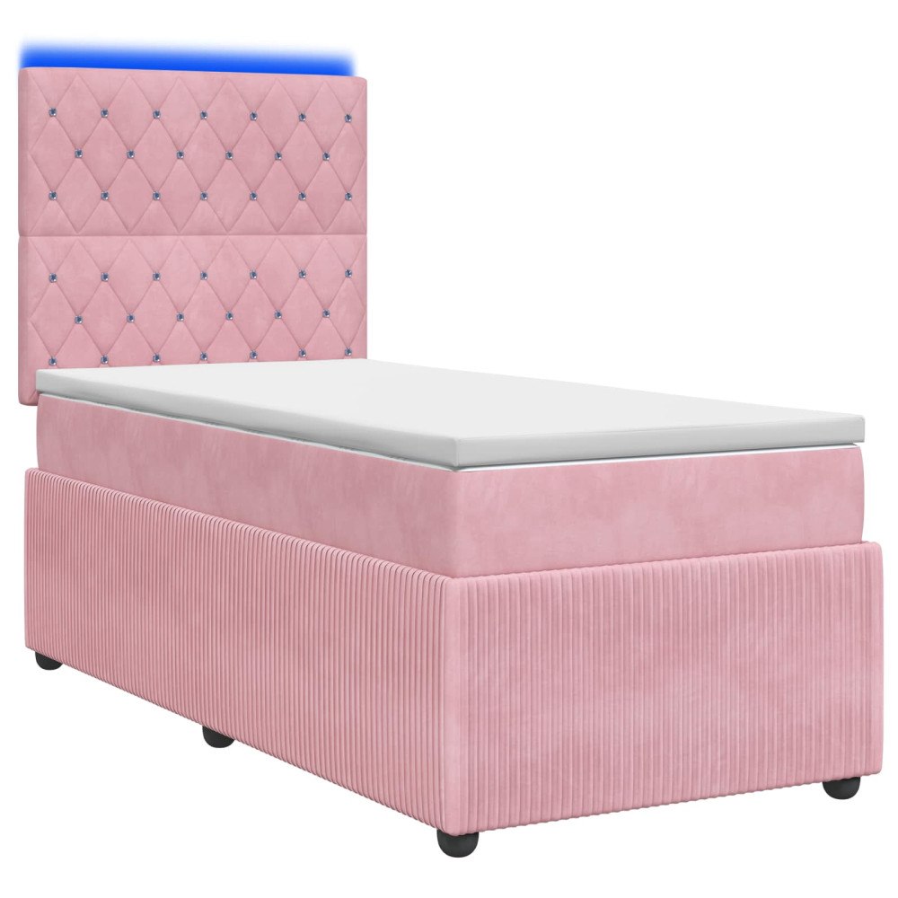 vidaXL LED sängram med madrass med huvudgavel Rosa 90 x 190 cm Sammet