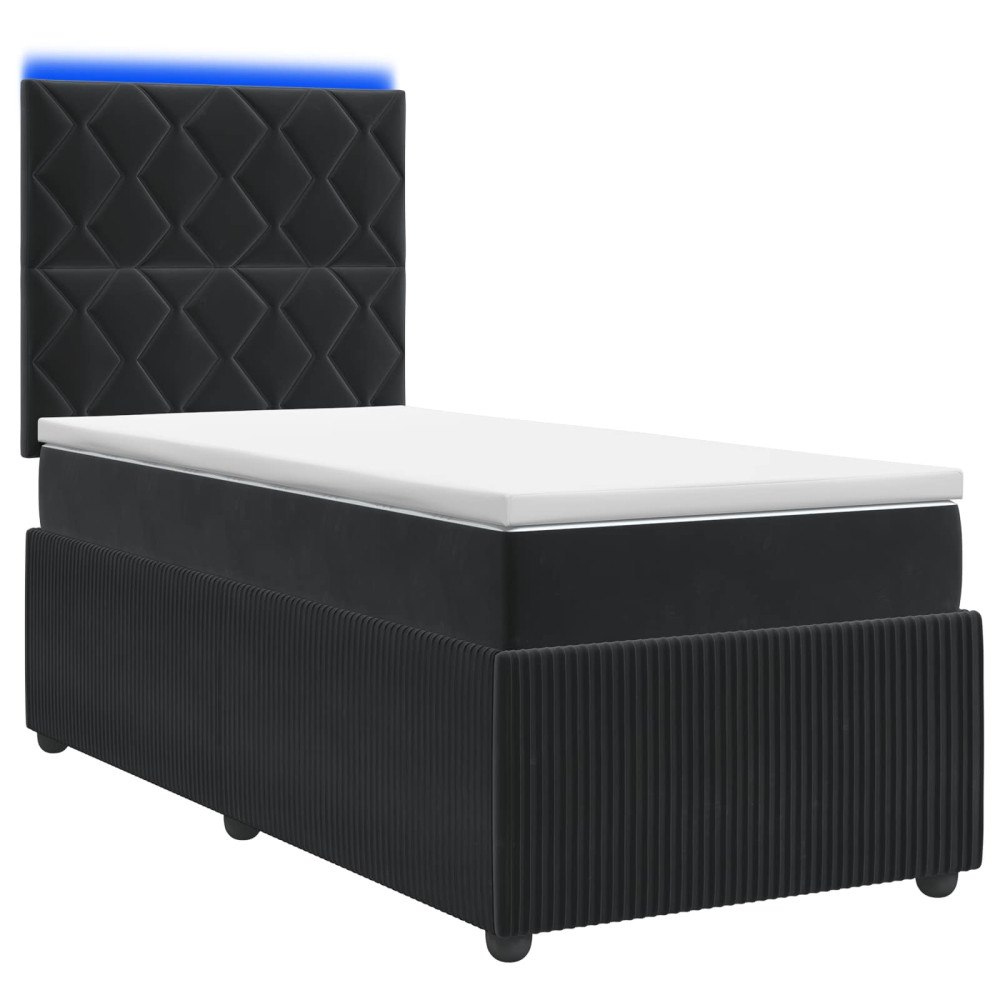vidaXL LED sängram med madrass Svart 100 x 200 cm Sammet