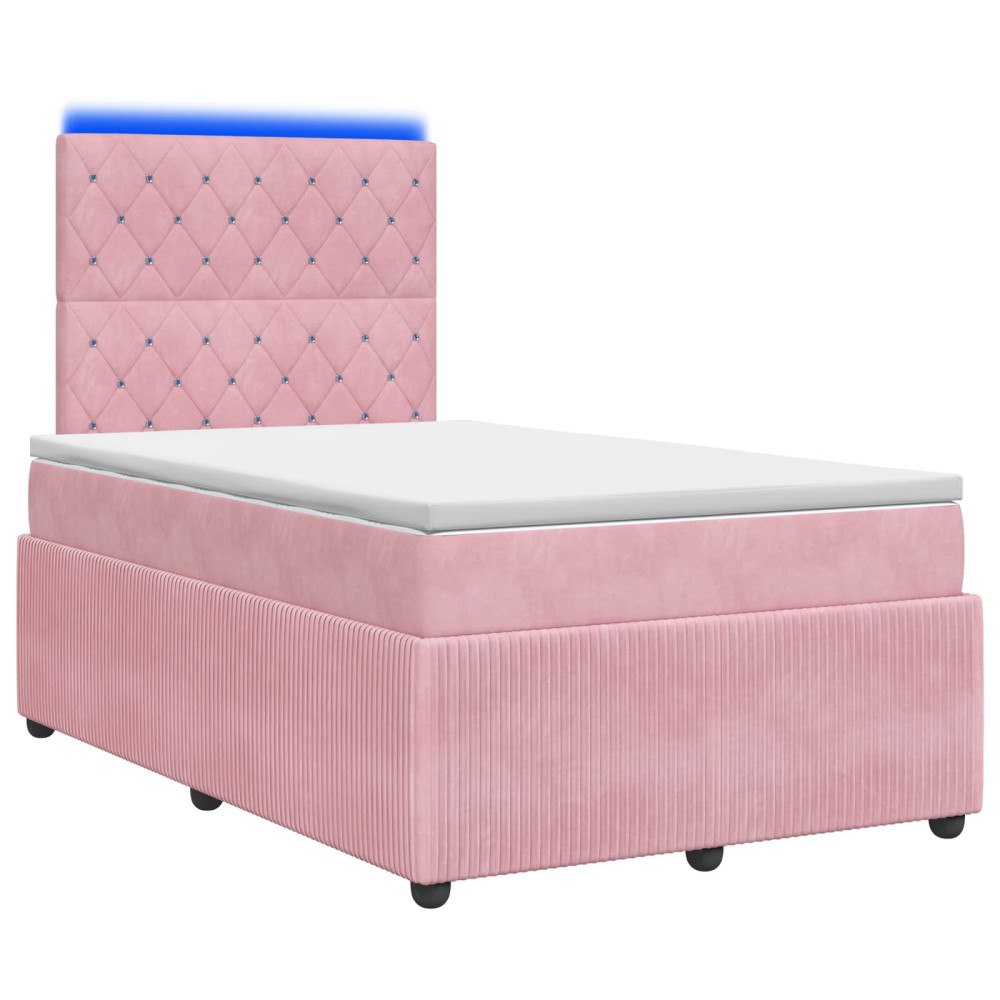 vidaXL LED sängram med madrass med huvudgavel Rosa 120 x 200 cm Sammet
