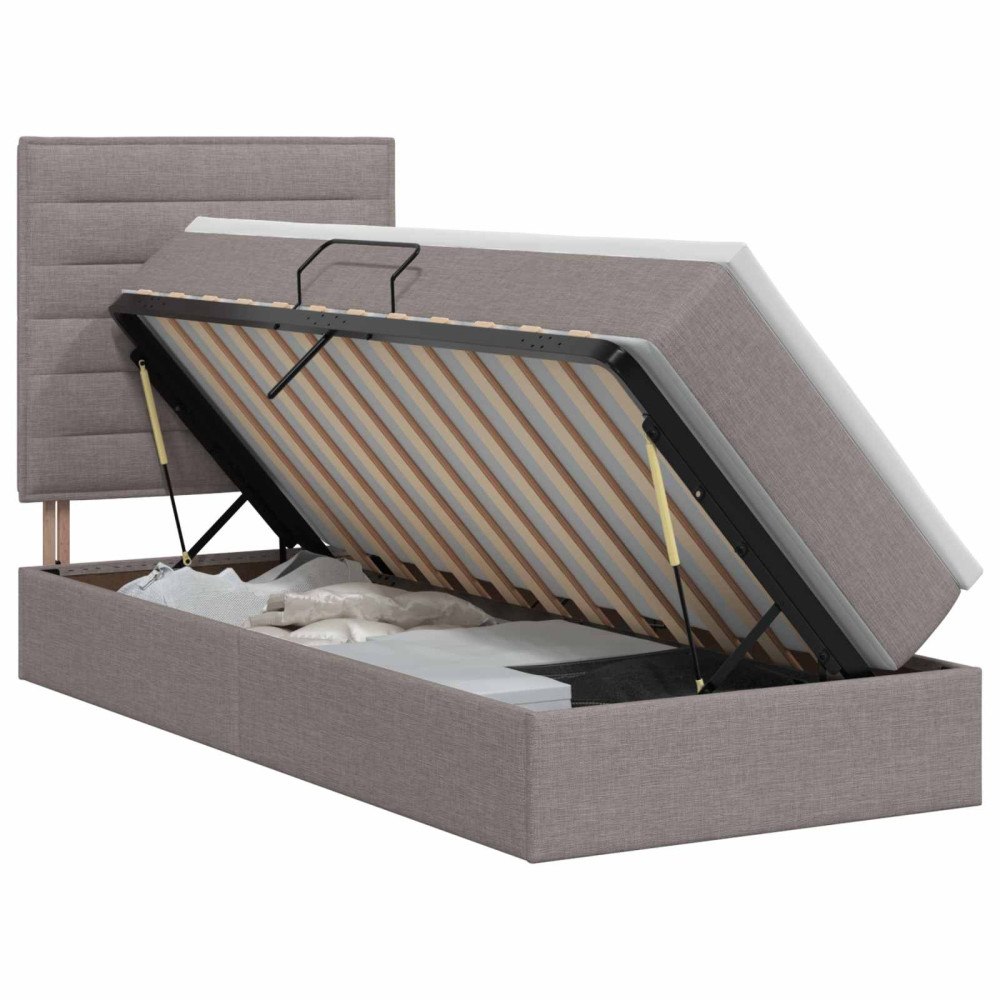 vidaXL Förvaringssäng med madrass med huvudgavel Taupe 90 x 200 cm tyg