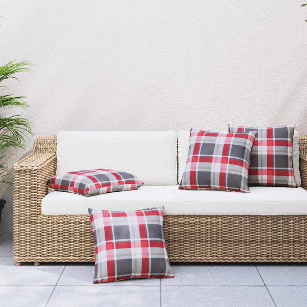 vidaXL Soffdynor 4 st rödrutiga mönster 60x60 cm tyg