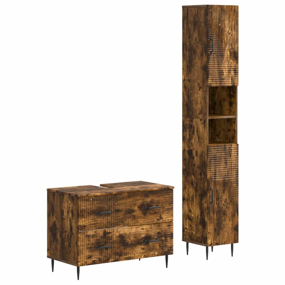 vidaXL 2-delat Badrumsskåpsset HAARLEM Rökt ek Konstruerat trä