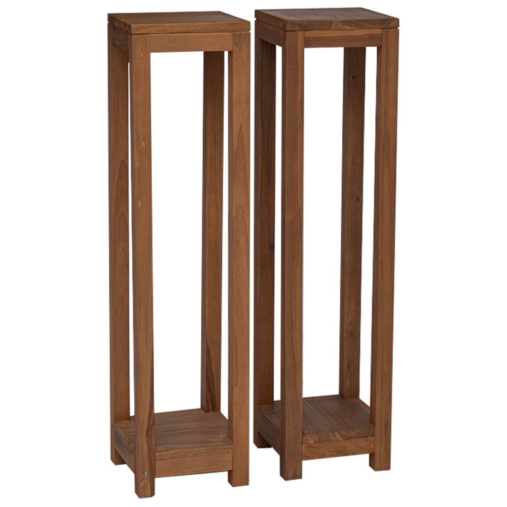 vidaXL Växtställ 2 st Naturlig 25 x 25 x 100 cm Massivt teakträ
