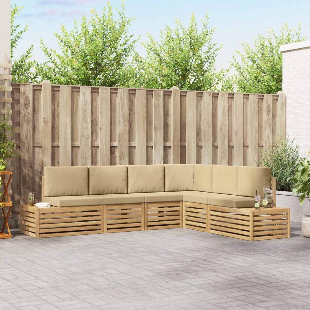 vidaXL Utomhussoffset med kudde 6 Stycke Vit och Beige