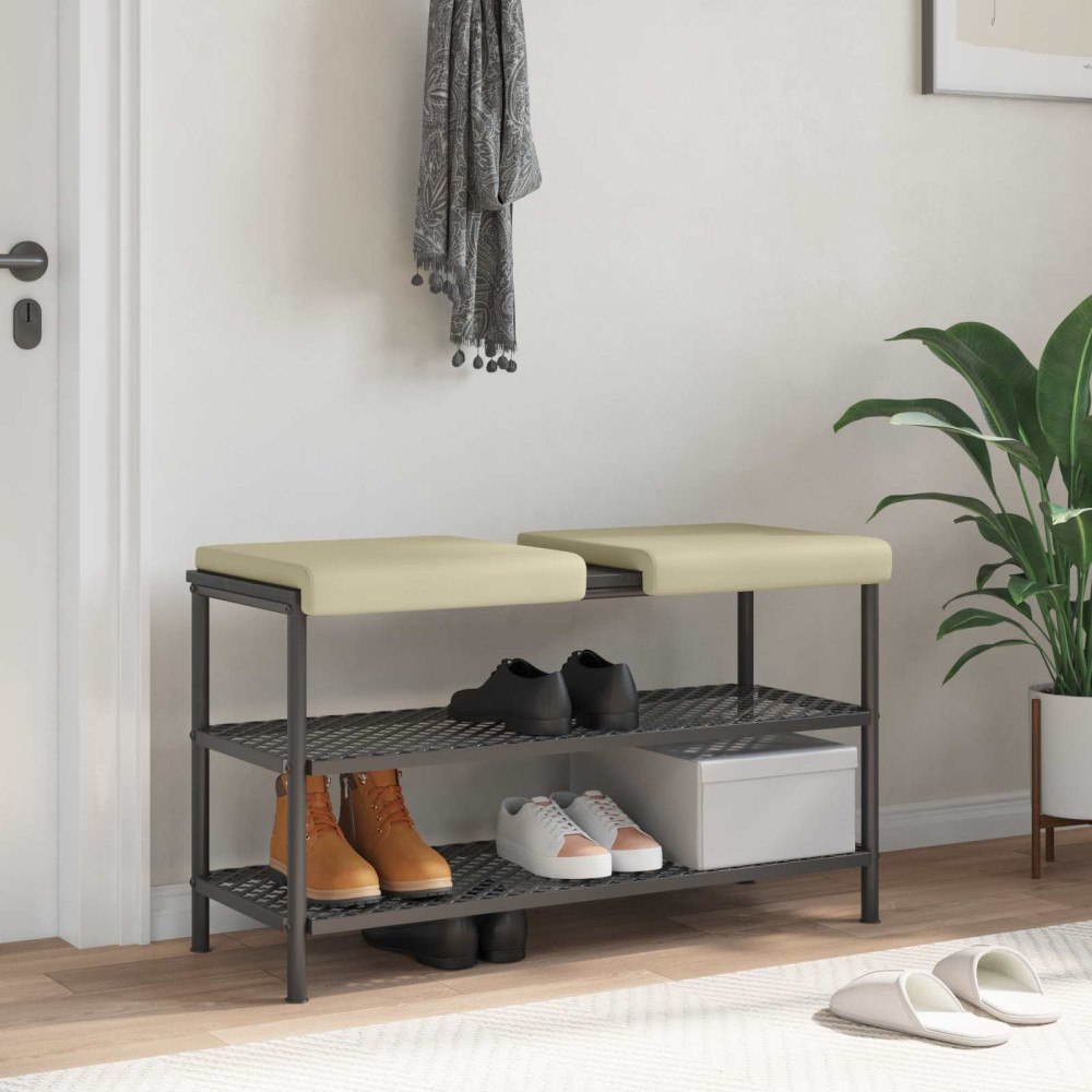vidaXL Bänk kudde 2 st Konstläder Gräddvit Djup 35 cm