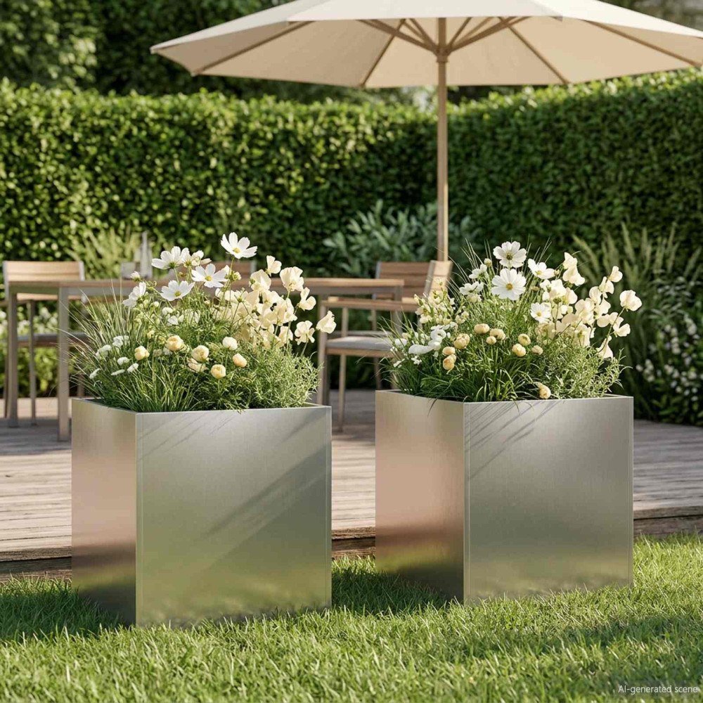 vidaXL Trädgårdsplanterare 2 st Silver 20 x 20 x 20 cm Rostfritt stål