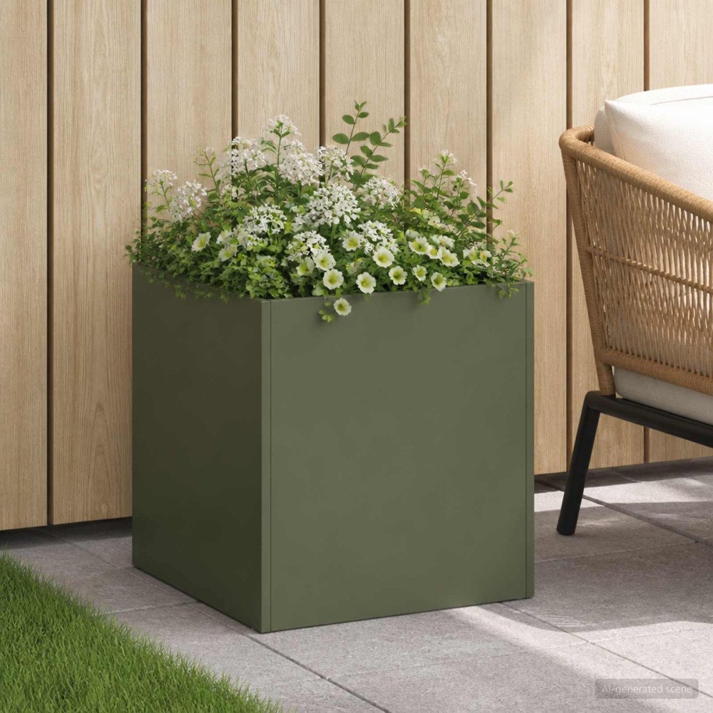vidaXL Trädgårdsplanterare Olivgrön 25 x 25 x 25 cm Kallvalsat stål