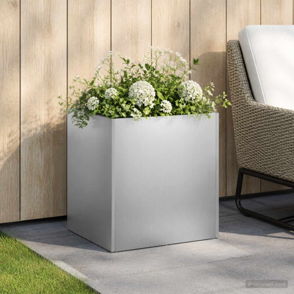 vidaXL Trädgårdsplanterare Silver 45 x 45 x 45 cm Rostfritt stål