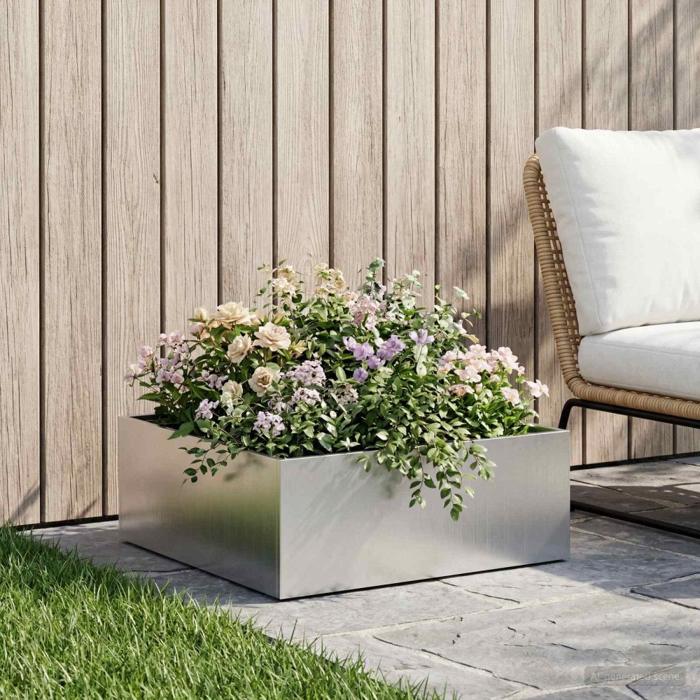 vidaXL Trädgårdsplanterare Silver 60 x 60 x 20 cm Rostfritt stål