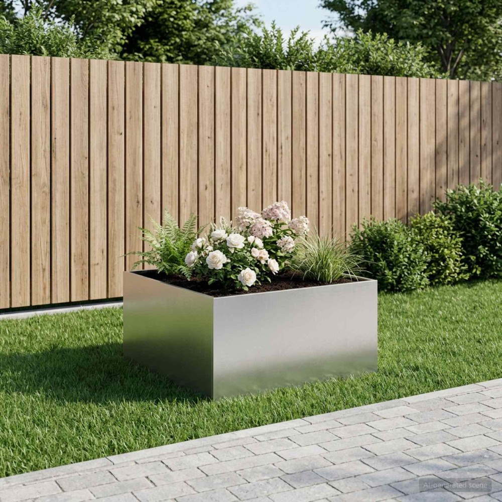vidaXL Trädgårdsplanterare Silver 80 x 80 x 40 cm Rostfritt stål
