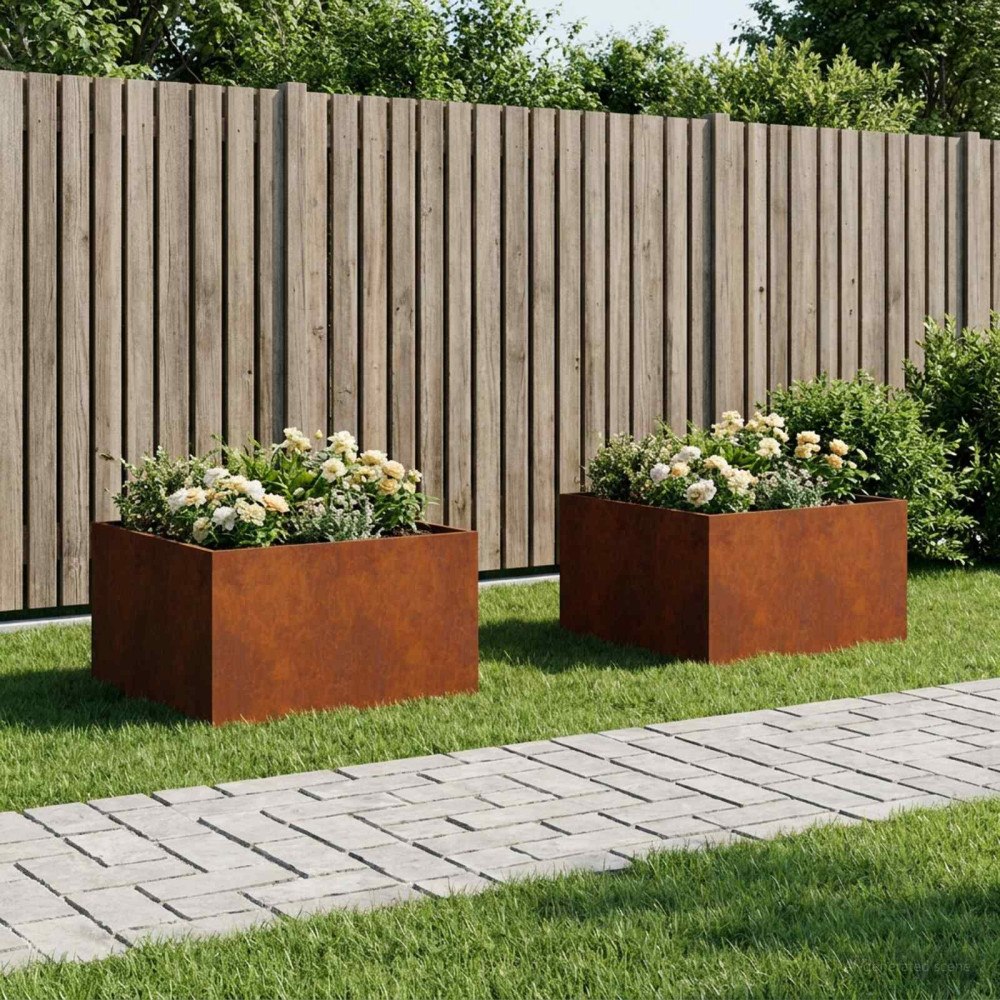 vidaXL Trädgårdsplanterare 2 st Rostig 80 x 80 x 40 cm