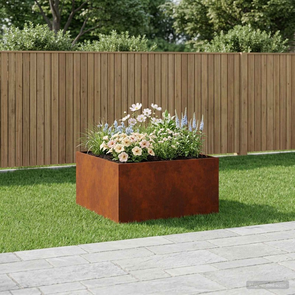 vidaXL Trädgårdsplanterare Rostig 100 x 100 x 40 cm