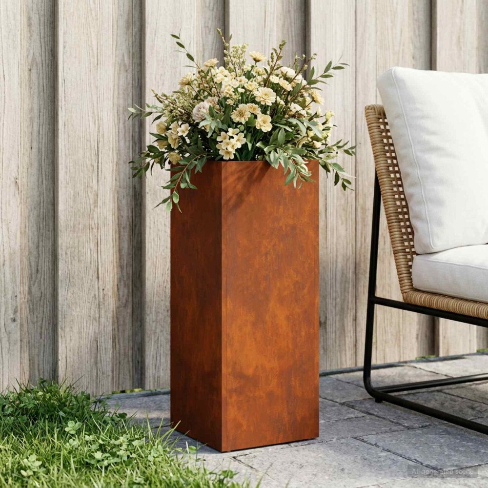 vidaXL Trädgårdsplanterare Rostig 20 x 20 x 50 cm Väderbeständig stål