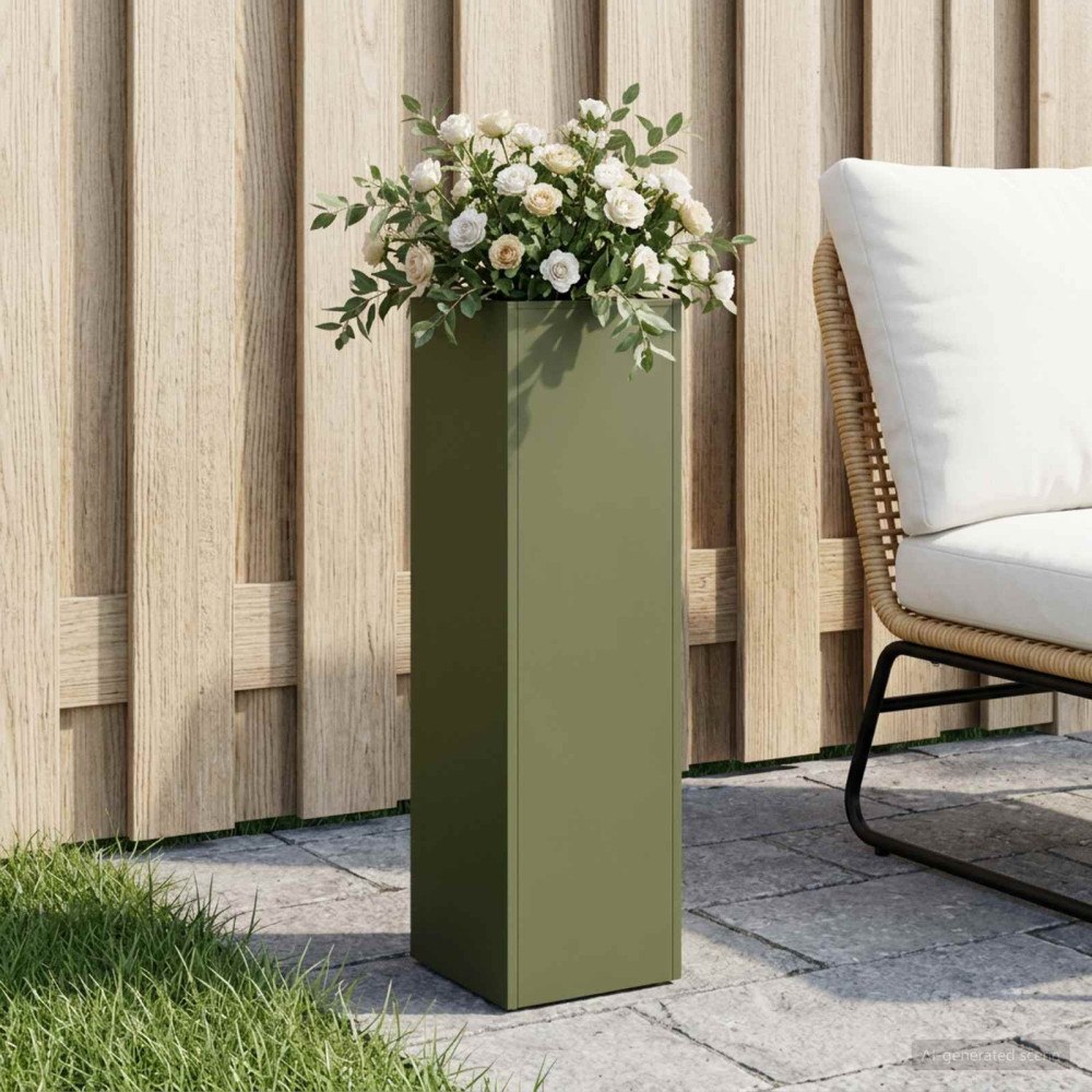 vidaXL Trädgårdsplanterare Olivgrön 20 x 20 x 75 cm Kallvalsat stål