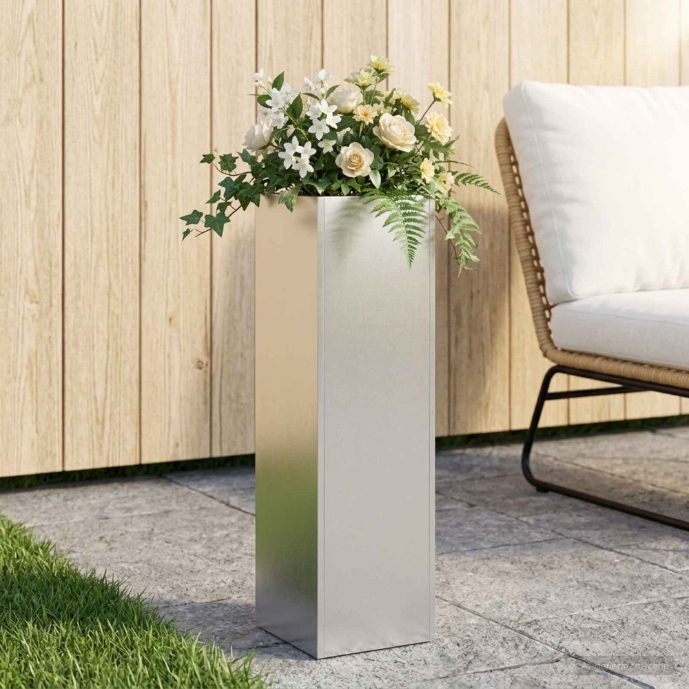 vidaXL Trädgårdsplanterare Silver 20 x 20 x 75 cm Rostfritt stål