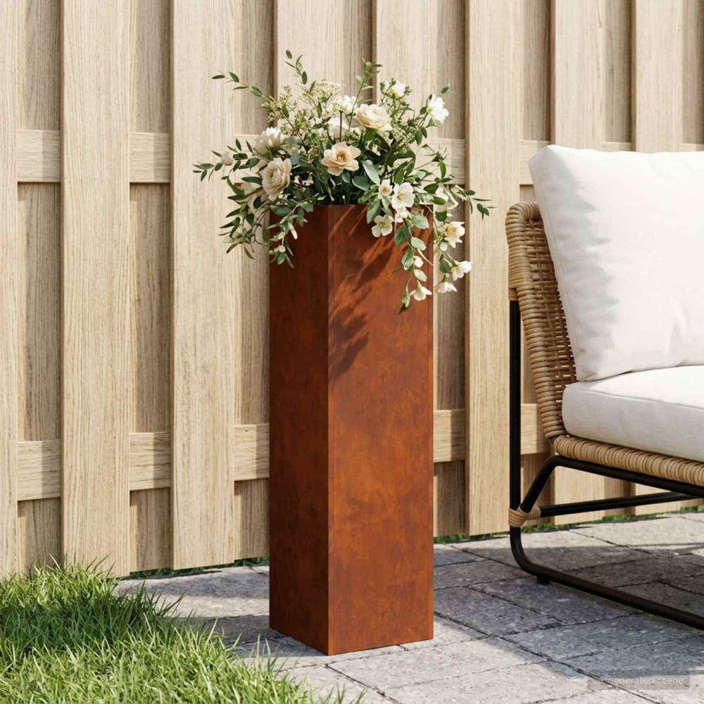 vidaXL Trädgårdsplanterare Rostig 20 x 20 x 75 cm Väderbeständig stål