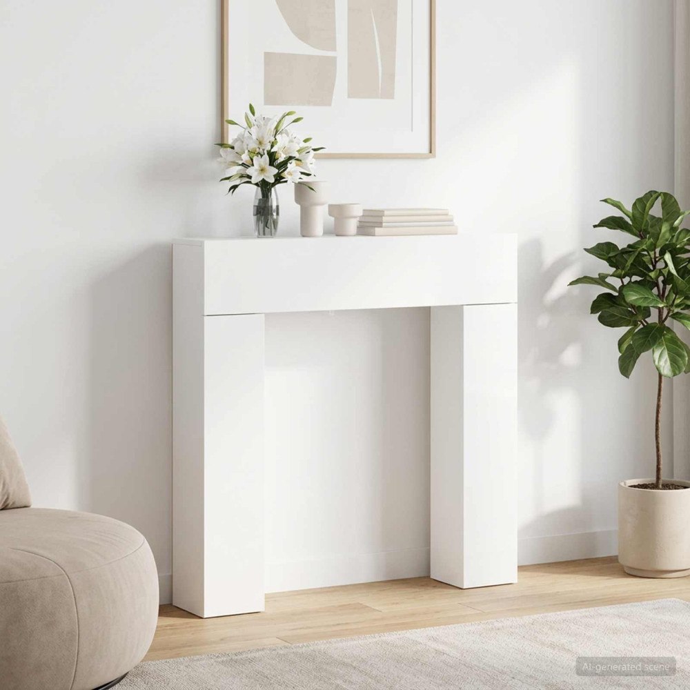 vidaXL Eldstadsram Vit 102 x 18 x 100,5 cm Konstruerat trä