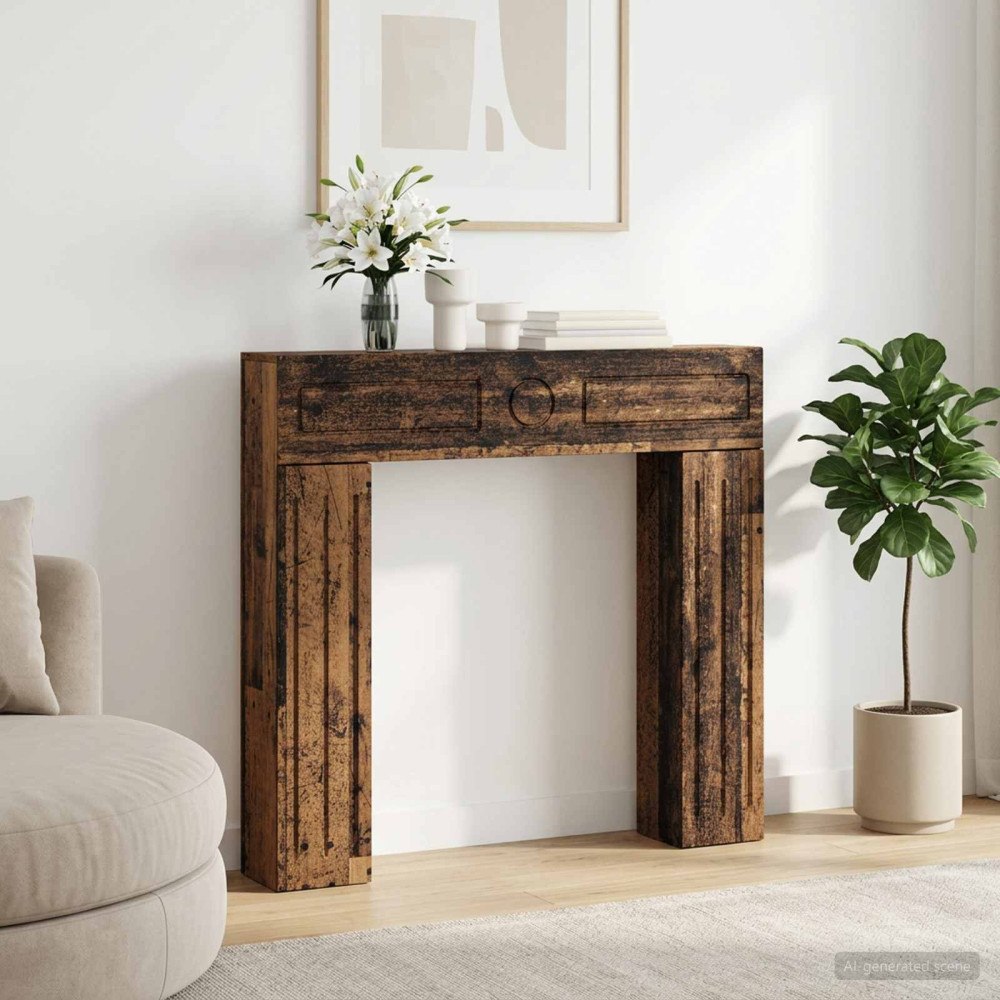 vidaXL Eldstadsram Gammalt trä 102 x 18 x 100,5 cm Konstruerat trä