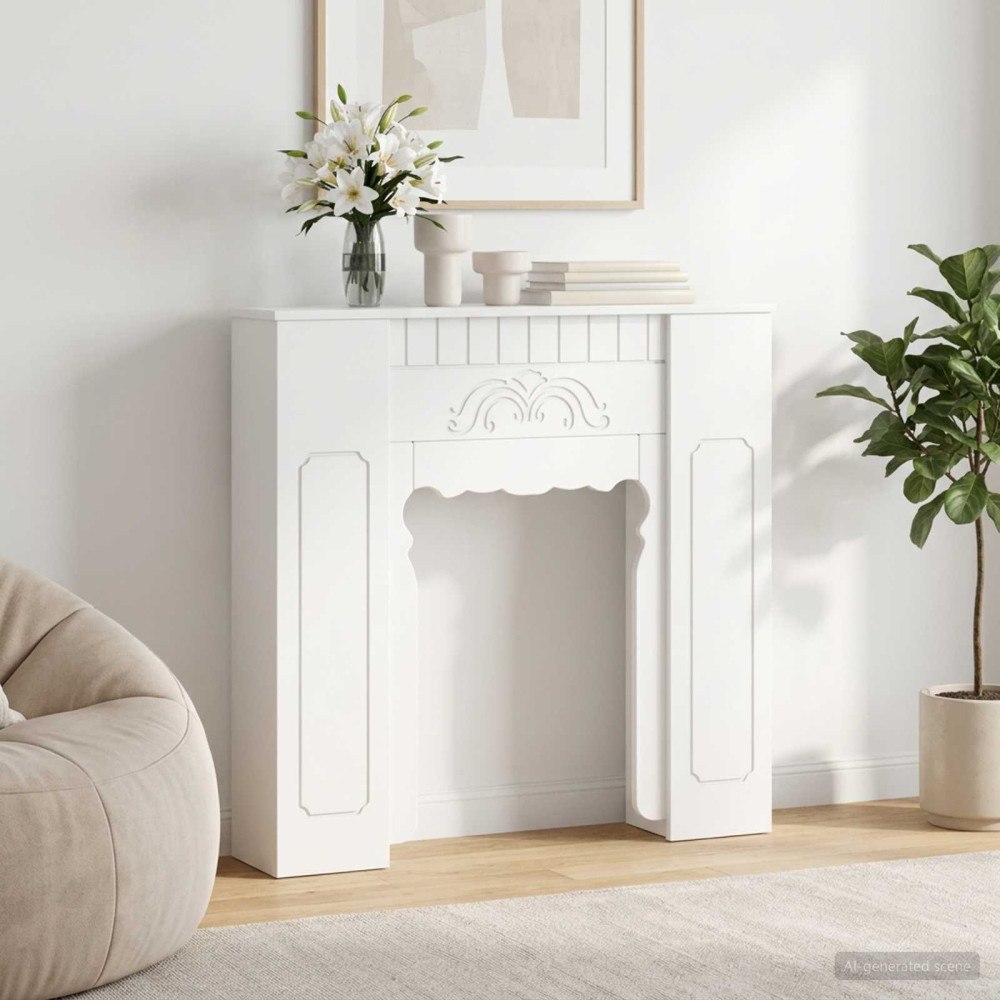 vidaXL Eldstadsram Vit 93 x 20 x 89 cm Konstruerat trä