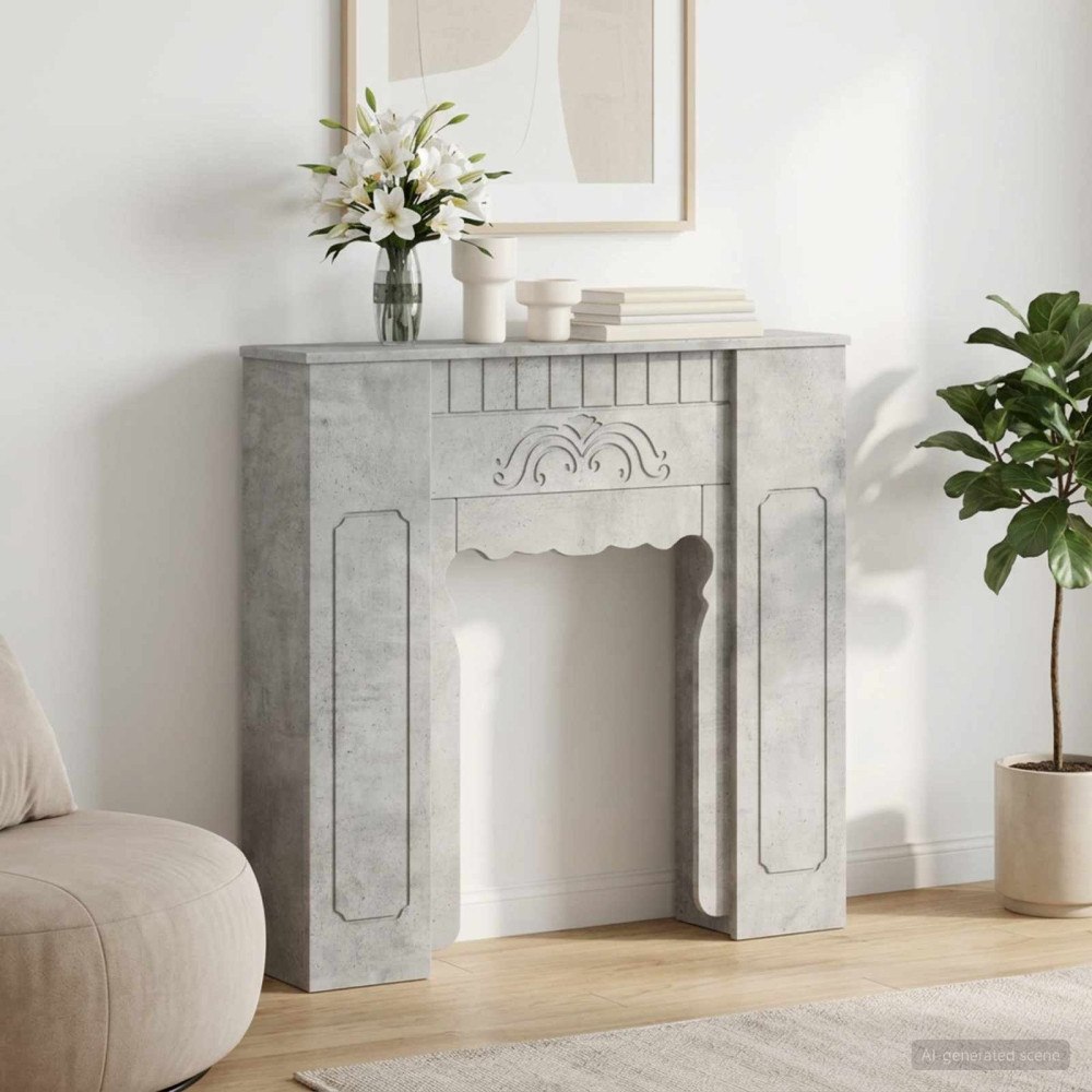 vidaXL Eldstadsram Betonggrå 93 x 20 x 89 cm Konstruerat trä