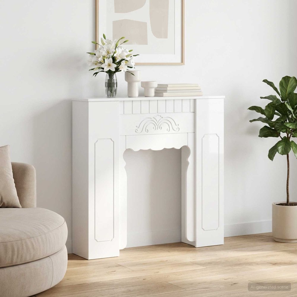 vidaXL Eldstadsram Vit högglans 93 x 20 x 89 cm Konstruerat trä