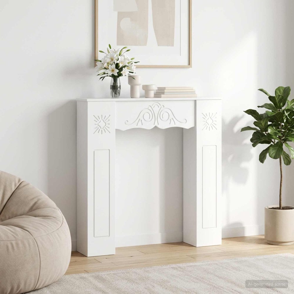 vidaXL Eldstadsram Vit 102 x 20 x 102 cm Konstruerat trä