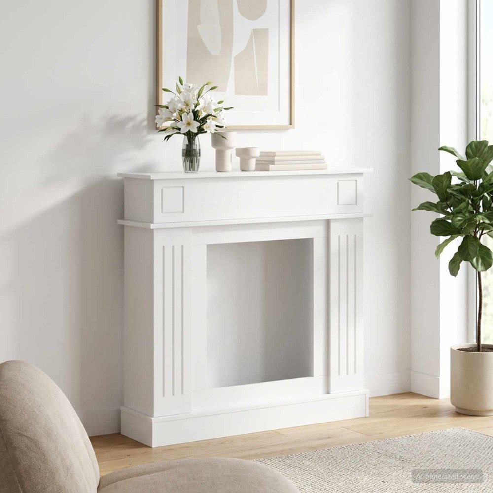 vidaXL Eldstadsram Vit högglans 102 x 26 x 100 cm Konstruerat trä